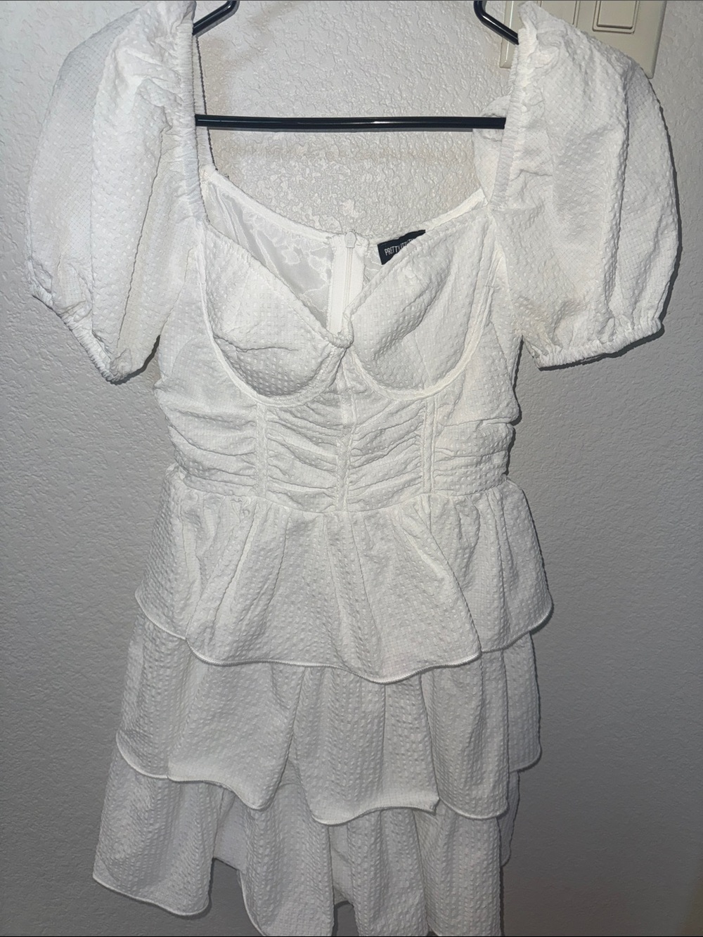 Pretty Little Thing White Puff Sleeve Ruffled Mini Dress -